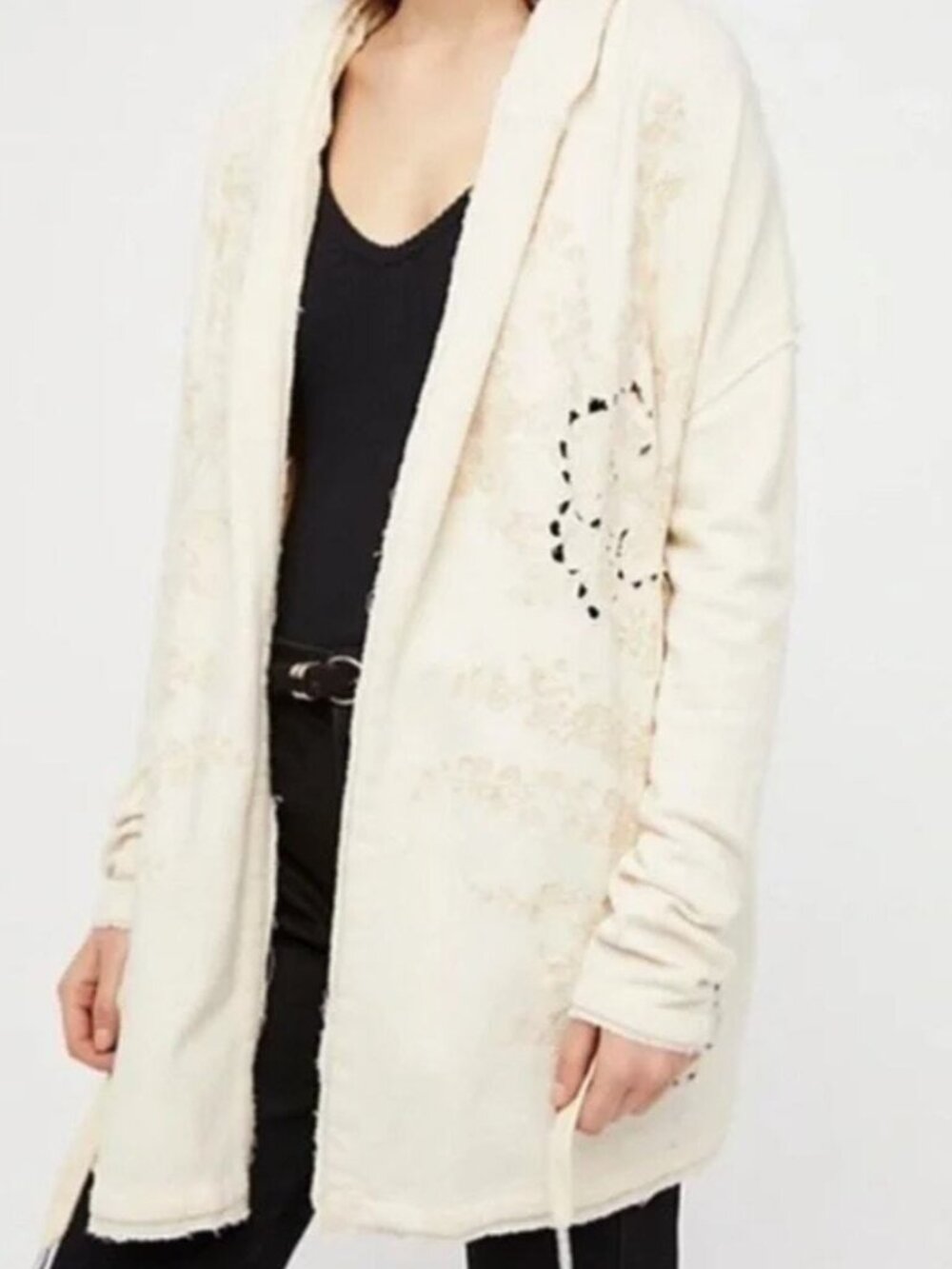 Free People Oh Pretty Daze Hoodie Eyelet Embroidered Cream M